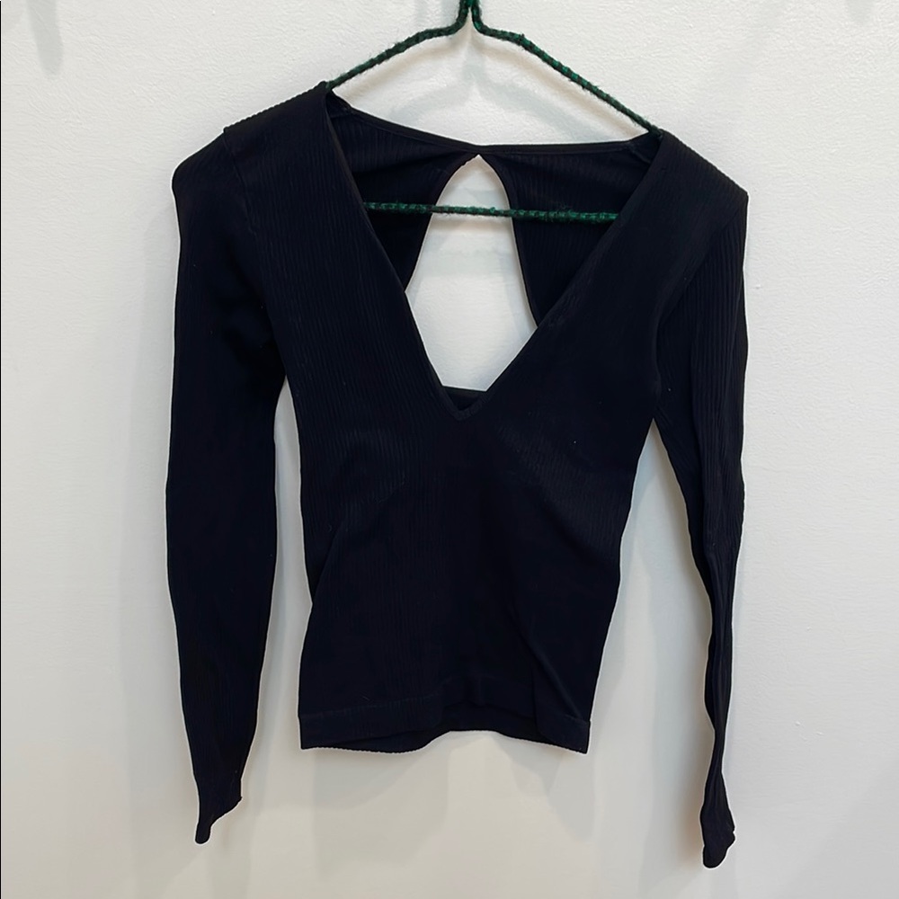 Free People Black Long Sleeve Cut Out Bodysuit